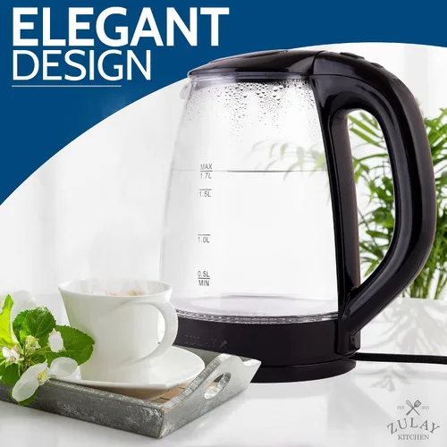 Miniatura 7 de Zulay - Hervidor eléctrico de vidrio de 1,7 L con luz LED azul, hervidor de agua caliente de vidrio de borosilicato, caldera de agua eléctrica