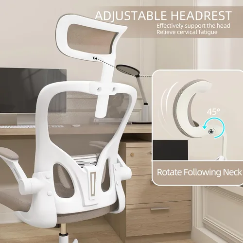 Miniatura 5 de Monhey Silla de oficina ergonómica, de 90° a 125° con inclinación trasera para el hogar, silla de escritorio con ruedas giratorias y silenciosas