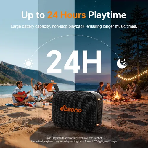 Miniatura 4 de Altavoz Bluetooth portátil resistente al agua: Sonido IPX5 HD hasta 24 horas de reproducción, emparejamiento TWS, luz LED, altavoz al aire libre