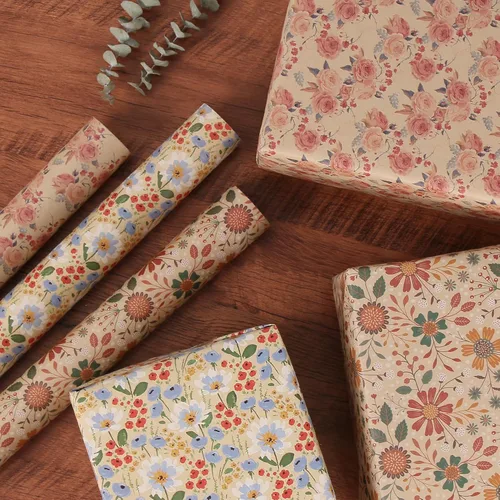 Miniatura 5 de Aimyoo Rollo de Papel de Envolver Kraft Floral, Papel de Regalo de Flores Vintage para Todas las Ocasiones para Bodas, Cumpleaños, Despedida de 2301