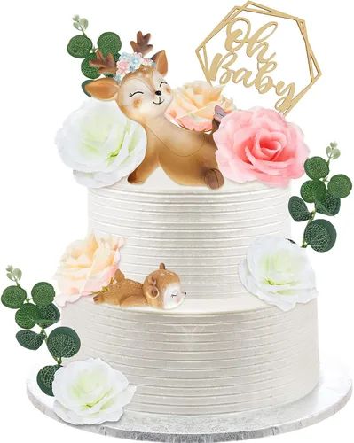 Taiyin Oh Baby Cake Toppers para baby shower, lindos adornos para tartas de ciervos, flores de animales femeninos, decoración de tartas, pequeñas