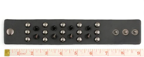 Miniatura 4 de MILAKOO 2 pulseras negras para cinturón, cuerda de cuero, pulsera punk rock negra de 6 a 8 pulgadas