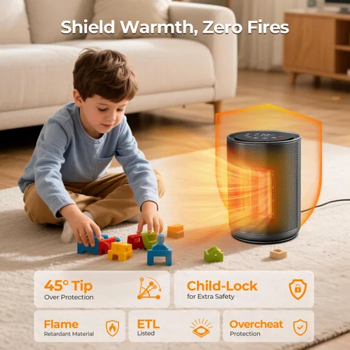 Miniatura 5 de R.W.FLAME Calentadores de espacios pequeños para uso interior, mini calentadores eléctricos portátiles con termostato y control remoto, calentador