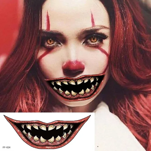 Miniatura 6 de Pegatinas de tatuaje de boca de terror temporal de terror para Halloween, accesorios de maquillaje, accesorios para disfraz, kit de cara