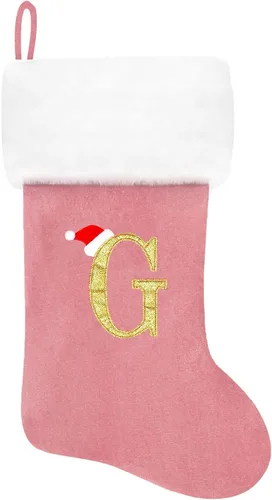 Miniatura 176 de Calcetines de Navidad bordados de 20 pulgadas con monograma, terciopelo negro con puño de felpa blanca supersuave, adornos clásicos para decoración