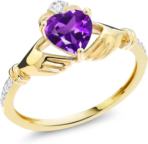 Miniatura 77 de Gem Stone King Anillo de compromiso claddagh celta irlandés de oro amarillo de 10 quilates con piedra preciosa en forma de corazón de 0.236 in
