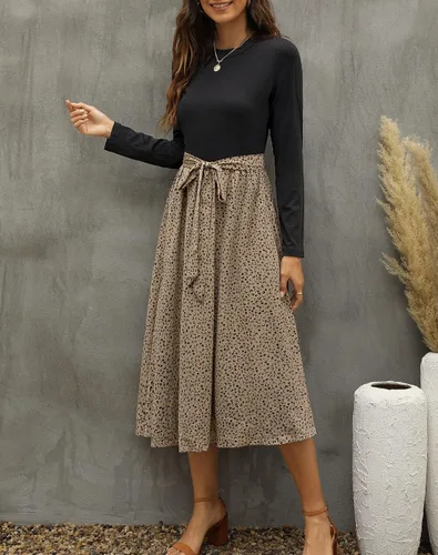 Miniatura 4 de Zattcas - Vestido por debajo de la rodilla acanalado de manga corta para mujer modesto vestido de trabajo casual con bolsillos