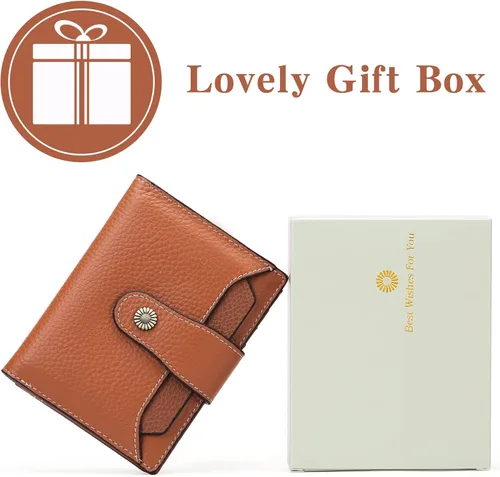 Miniatura 6 de FALAN MULE Cartera pequeña para mujer, de piel auténtica, plegable, compacta, con bloqueo RFID, pequeña cartera para mujer, ZAO-Caramelo, Compacto