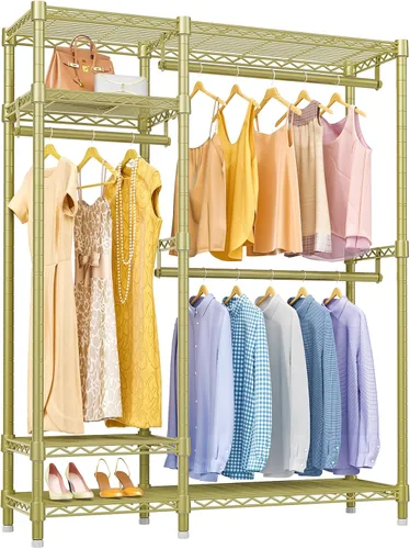 Miniatura 12 de VIPEK V2 Perchero de Ropa de Servicio Pesado, Percheros de Ropa de Metal Portátiles con 4 Niveles de Estantería de Alambre Ajustable y 3 Barras