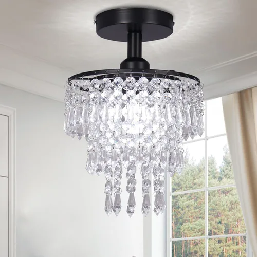 Miniatura 11 de Lámpara de techo de cristal de 3 niveles con colgante de cristal, decoración para pasillo, comedor, sala de estar, dormitorio, casquillo E26, cromado