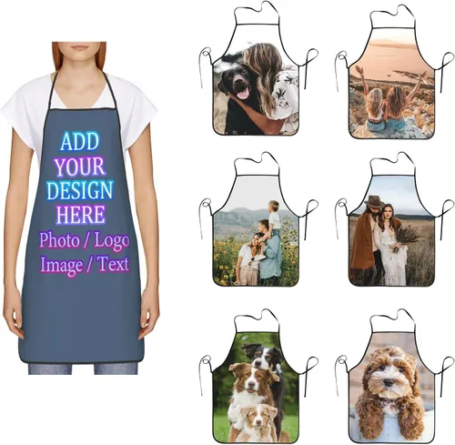 Miniatura 12 de Delantal de cocina personalizado con logotipo de texto fotográfico, delantal unisex personalizado para camarero de restaurante para hornear barbacoa