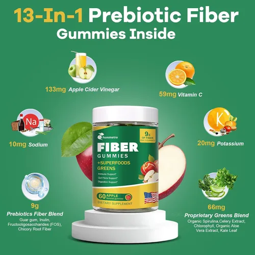 Miniatura 3 de Gomitas de fibra prebiótica 13 en 1 para adultos - Suplemento de fibra para mujeres y hombres con mezcla de verduras, inulina y ACV