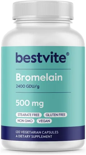 Bromelina 500 mg (2400 GDU/gramo) (120 cápsulas vegetarianas) - Sin estearatos - Vegano - Sin gelatina - Sin sílice - Sin OMG - Sin gluten