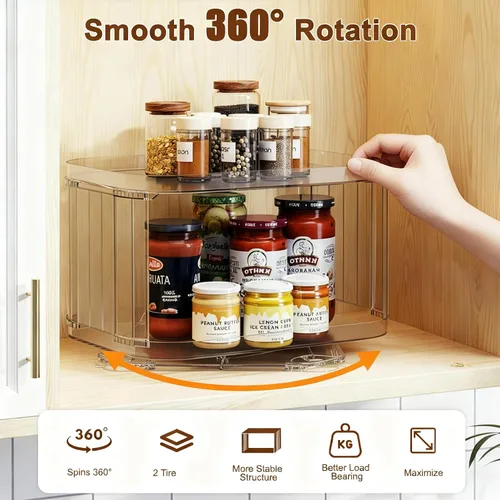 Miniatura 5 de Lazy Susan - Organizador para gabinete, despensa, encimera (2 niveles de 14 x 10 pulgadas, transparente, 1 paquete, rectangular)