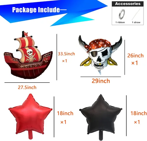 Miniatura 2 de Globos de papel de aluminio pirata, globo de capitán de calavera para decoraciones de fiesta de pirata, fiesta de Halloween