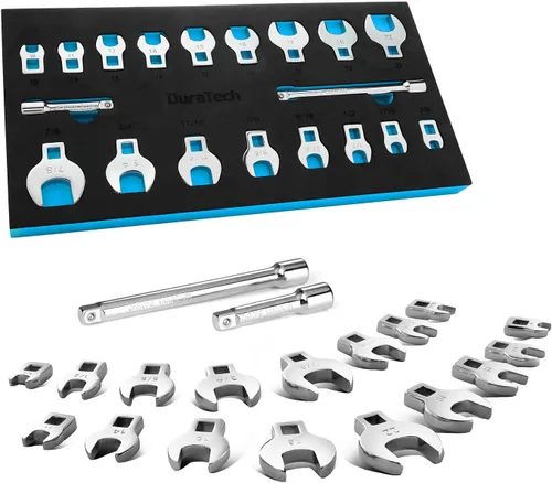 Miniatura 11 de Duratech Juego de 10 piezas de llaves Crowfoot de 3/8 pulgadas, juego de llaves de extremo abierto, métricas, 10-19mm, acero CR-V, con organizador