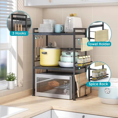 Miniatura 5 de DOLALIKE Estante para Horno de Microondas, Soporte de Microondas Expandible para Encimera, Almacenamiento de Utensilios de Cocina y Vajilla, Estante