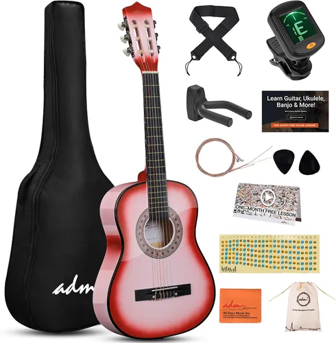 Miniatura 21 de ADM - Guitarra acústica para principiantes, 30 pulgadas, cuerdas de nailon, guitarra de madera para niños y estudiantes, lecciones en línea