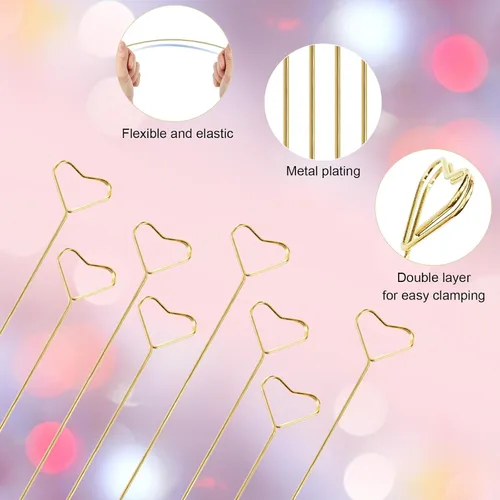 Miniatura 3 de 40 púas para tarjetas florales, soportes para fotos de corazón, palillo de púas para fotos, soporte para tarjetas de lugar floral dorado, clips
