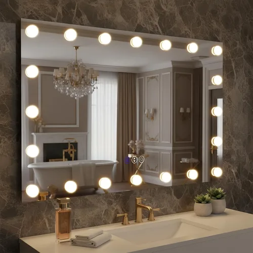 Miniatura 21 de Espejo de baño LED de 20 x 28 pulgadas para pared, marco negro (metal, aluminio), luz frontal y retroiluminada, 3 colores y espejo de tocador