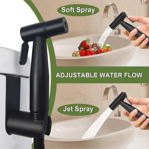 Miniatura 3 de Pulverizador de bidé de mano, limpieza de inodoro, pañal para bebé, limpieza higiénica, instalación rápida y fácil, múltiples usos, acero Negro mate
