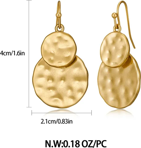 Miniatura 6 de Pendientes colgantes de disco martillado en oro antiguo estilo boho con joyería de dos tonos para regalo