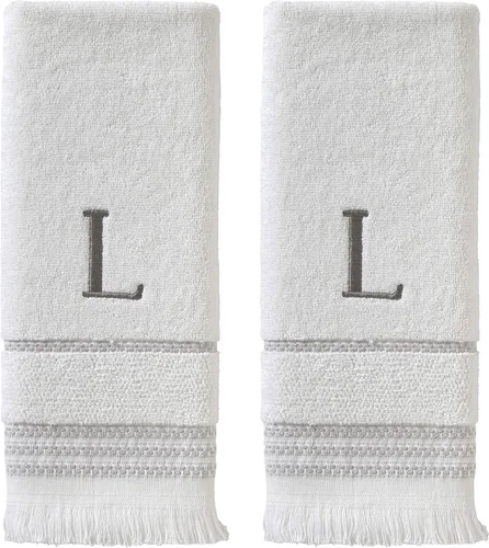 Miniatura 63 de SKL Home Toalla de baño casual con monograma, S, 28 x 54 pulgadas, color blanco
