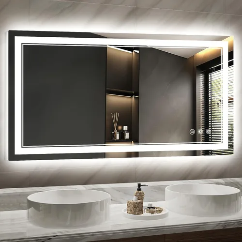 Miniatura 8 de Espejo de baño LED con luces: 40 x 24 pulgadas, grandes espejos iluminados para montar en la pared, sin niebla, antiniebla, regulable, función