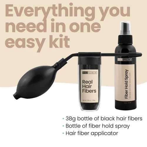 Miniatura 5 de Hair Illusion Kit combinado - Spray de sujeción, botella de fibra capilar de 1.48 onzas, aplicador y optimizador de línea capilar (marrón)