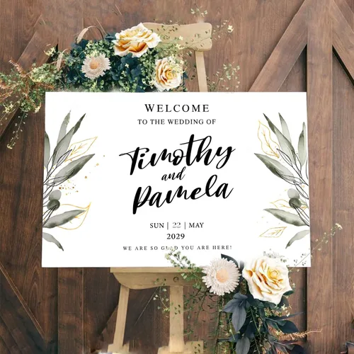 Miniatura 17 de Letrero personalizado de bienvenida de eucalipto a nuestra boda, letreros de bienvenida de boda con soporte, letrero de boda al aire libre, soportes