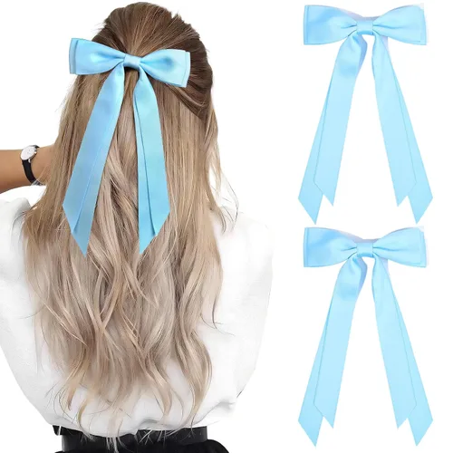 Miniatura 20 de Aileam 2 piezas lazos de cabello de satén sedoso, pinza para cabello, cinta blanca para cabello, sujetador de cola de caballo, accesorios, Blanco