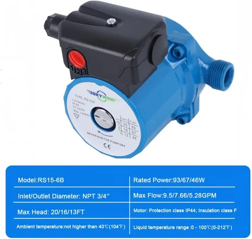 Miniatura 2 de Bomba de circulación de agua caliente doméstica de 110 V NPT 3/4 pulgadas, bomba recirculadora de agua caliente de 3 velocidades, bomba circuladora