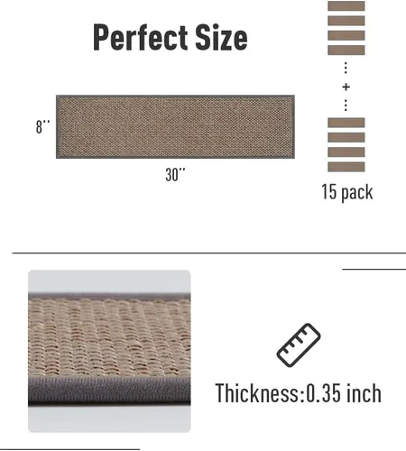 Miniatura 2 de PADOOR Peldaños de escalera antideslizantes, alfombras de escalera con respaldo de goma para escalones de madera, 15 piezas de peldaños de escalera