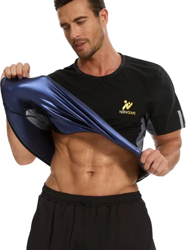 Miniatura 5 de NINGMI Sauna Suit for Men Short Sweat Suits Neoprene Body Shaper Sauna Shirt Workout Waist Trainer Vest Tummy Negro