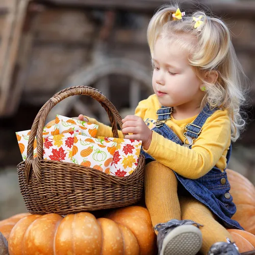 Miniatura 7 de Whaline Paquete de 100 bolsas de golosinas de otoño de 5 x 7.3 pulgadas, bolsas de dulces de Acción de Gracias, hojas de arce, calabazas, bufé
