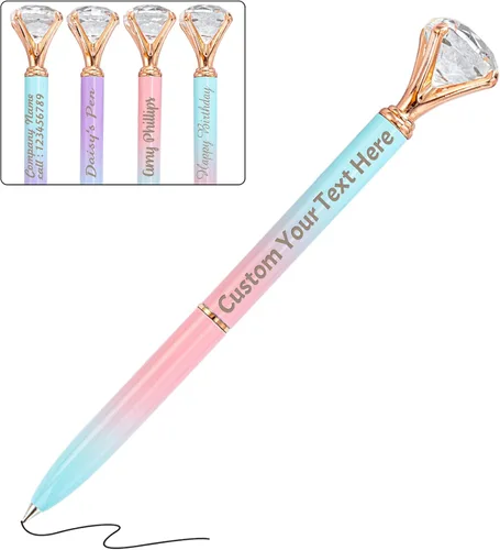 Miniatura 30 de Qingxily Hasta 300 bolígrafos de diamante, bolígrafos personalizados con nombre y texto grabado, bolígrafo de metal de cristal personalizado a