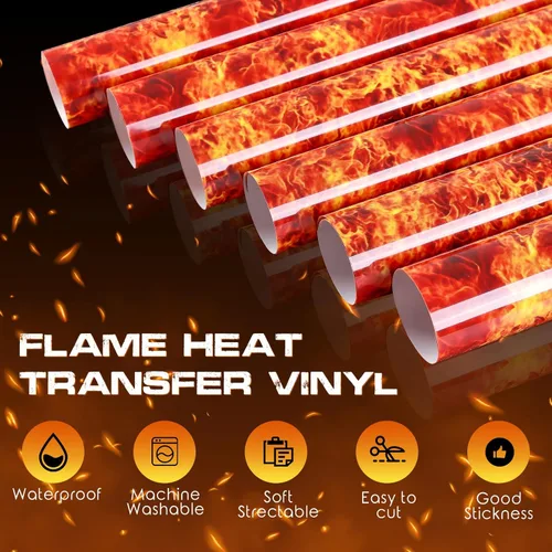 Miniatura 3 de Tintnut Flame HTV Burning Fire - Vinilo de transferencia de calor de 12 x 10 pulgadas, 6 hojas con estampado de fuego HTV de transferencia de calor