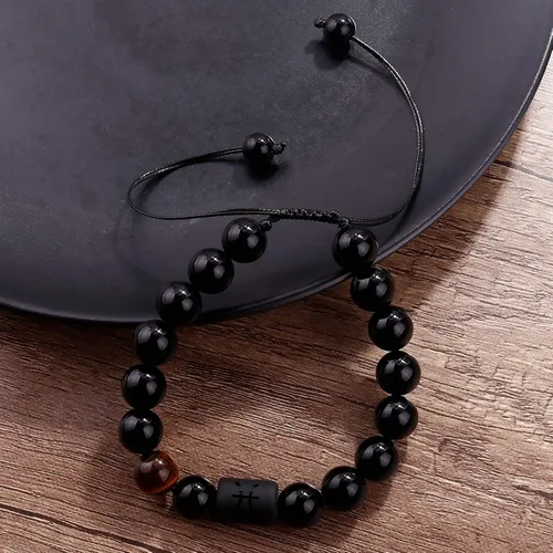 Miniatura 25 de SUMMER LOVE Father's Day Gifts Zodiac Bracelet for Men Women 10mm Natural Black Onyx Stone Star Sign Constellation Beaded Protection Bracelet