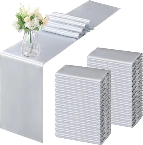 Miniatura 20 de Horbaunal - Juego de 12 caminos de mesa de satén azul claro de 12 x 108 pulgadas, caminos de mesa suaves para bodas, banquetes, fiestas de cumpleaños