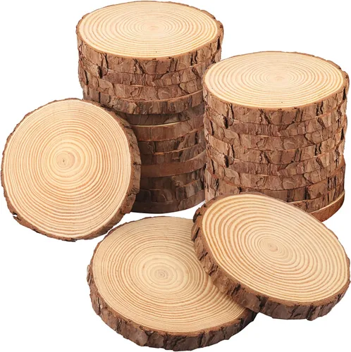 Miniatura 11 de 4 piezas de rodajas de madera natural de 10-12 pulgadas, círculos de madera de pino sin terminar con corteza para posavasos, manualidades DIY