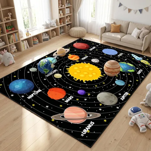 Miniatura 10 de Alfombras espaciales para dormitorio, alfombra Galaxy para habitación de niños, alfombras para sala de juegos, alfombra del sistema solar, 2 x 3 pies