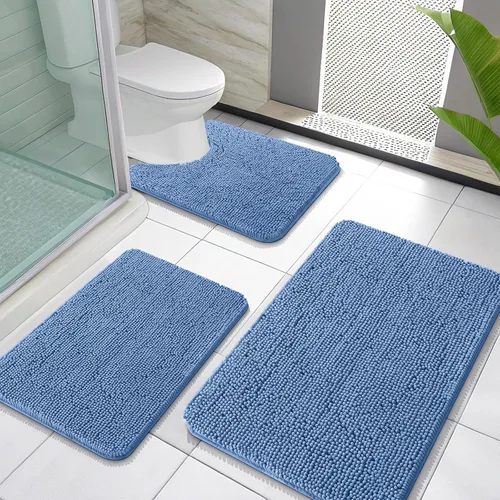 Miniatura 53 de OLANLY Juego de Alfombras de Baño de 3 Piezas, Tapetes de Baño de Chenilla Suave y Absorbente y Alfombra de Contorno en Forma de U para Inodoro