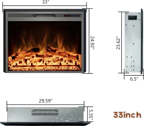 Miniatura 6 de Chimenea Eléctrica, Insertos de Chimenea Eléctrica de 33", Calentador de Chimenea Empotrado con Control Remoto, Colores de Llama Ajustables