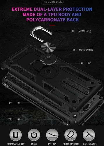 Miniatura 3 de YaHan Funda para Xiaomi Redmi 8A / Redmi 8, anillo giratorio de 360 grados, soporte híbrido, resistente, de doble capa, a prueba de golpes, con Negro