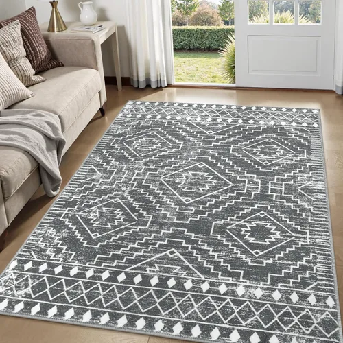 Miniatura 24 de Wonnitar Alfombra marroquí lavable de 5 x 7 pies, color negro, alfombra grande para sala de estar, antideslizante, bohemio, para dormitorio