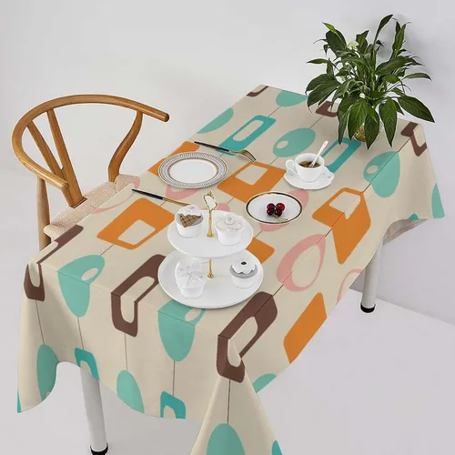 Miniatura 20 de Mantel retro moderno de mediados de siglo, diseño de colores retro de los años 50, resistente al agua, mantel lavable para cocina, comedor, fiesta