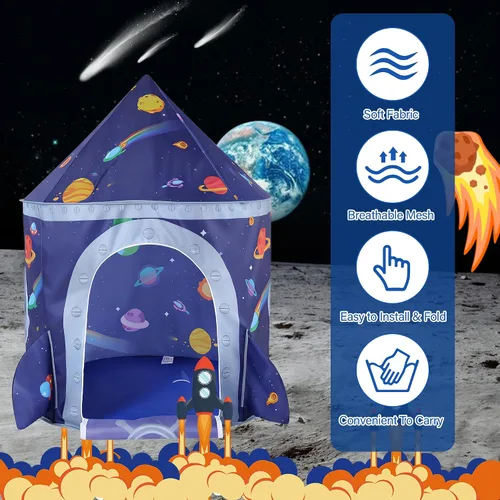 Miniatura 7 de Tienda de campaña de nave espacial para niños, tienda de juegos para niños con castillo de juguete, regalo para bebés niños y niñas de 3, 4, 5, 6, 7