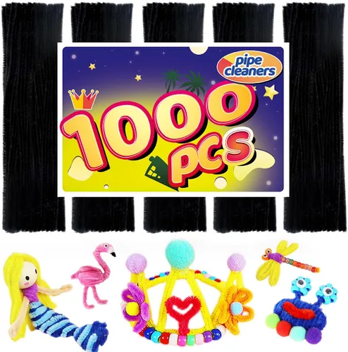 Bundooraking 1000 limpiadores de tuberías negros, limpiadores de tuberías para manualidades, artes y manualidades, suministros de manualidades,