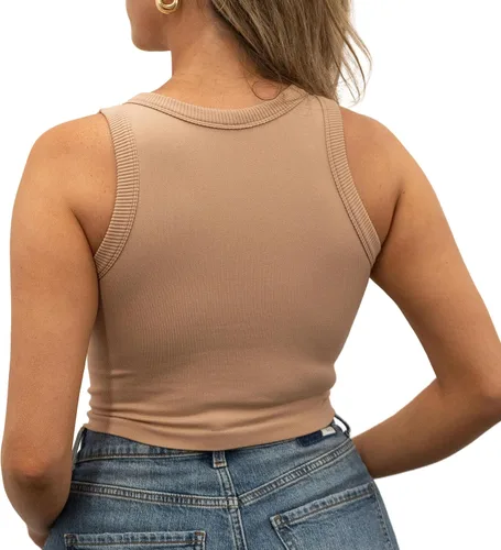 Miniatura 2 de Style Society Camiseta sin mangas básica ajustada y acanalada para mujer, cuello redondo, talla única
