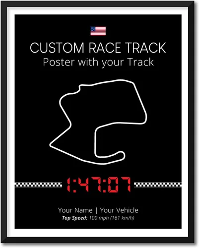 Póster personalizable para pista de carreras, impresión personalizable hecha a mano, estilo 1, impresión metálica negra de 8 x 10 pulgadas (sin